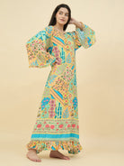The Kaftan Company Nightdress Bright Patchwork Cotton Viscose Nightdress – Flowy Sleeves & Pockets