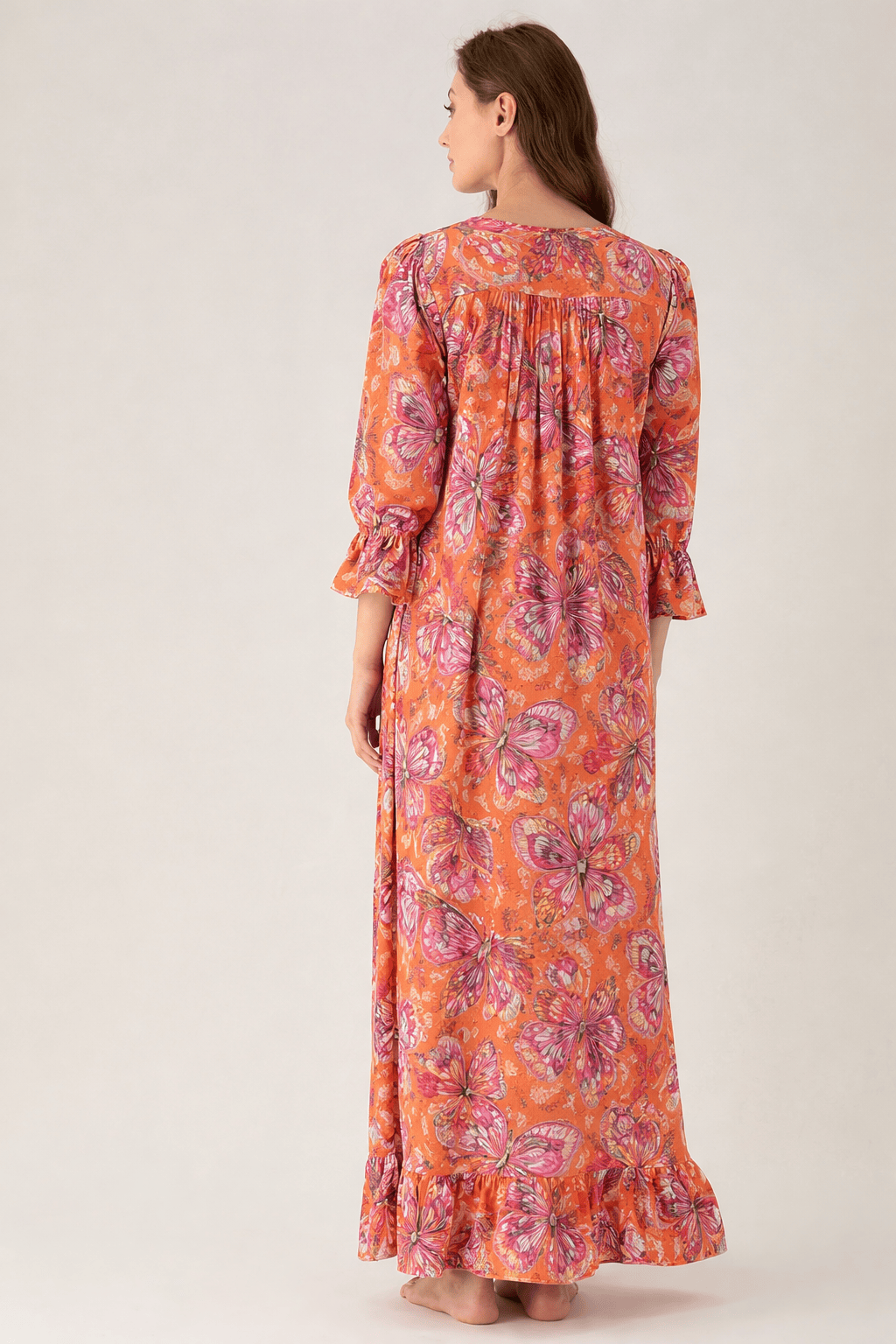 The Kaftan Company Nightdress Butterfly Print Modal Nightdress with Ruffle Yoke