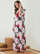 The Kaftan Company Nightdress Charcoal Floral Print Cotton Nightdress with Tassel Tie Neckline