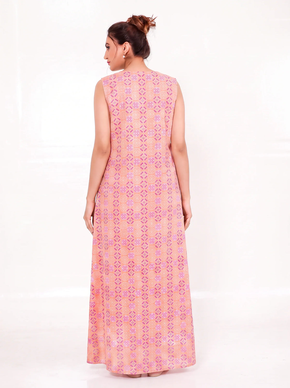 The Kaftan Company Nightdress Coral Bandhani Print Nightdress with Pockets