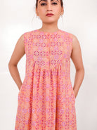The Kaftan Company Nightdress Coral Bandhani Print Nightdress with Pockets