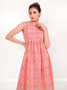 The Kaftan Company Nightdress Coral Bandhani Print Nightdress with Pockets