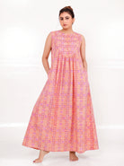 The Kaftan Company Nightdress Coral Bandhani Print Nightdress with Pockets