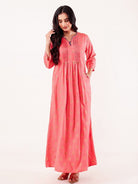 The Kaftan Company Nightdress Coral Ethnic Motif Printed Viscose Rayon Nightdress with Pintuck Detail