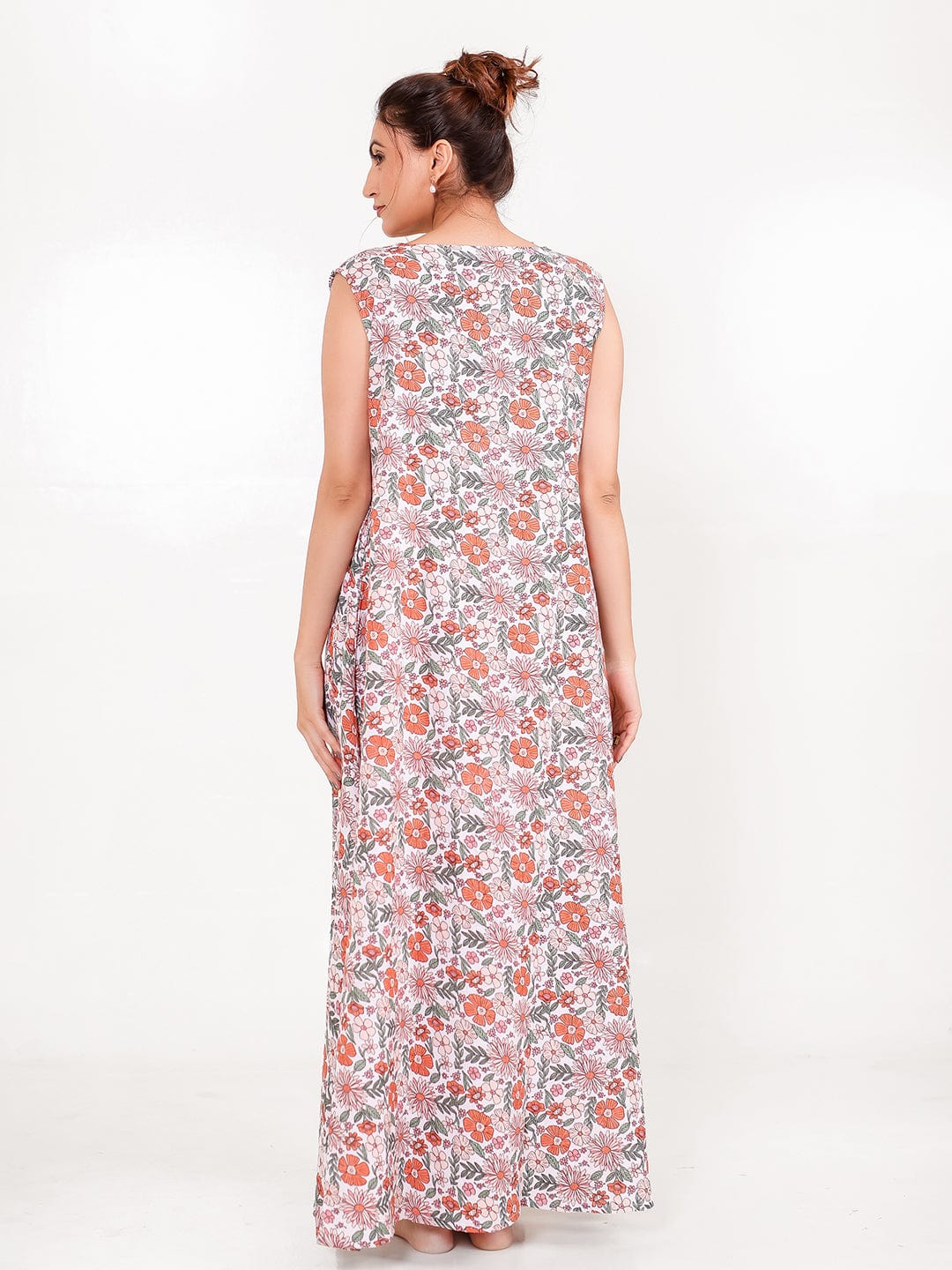 The Kaftan Company Nightdress Cotton Sleeveless Floral Nightdress with Pockets