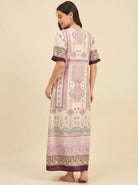 The Kaftan Company Nightdress Cream & Plum Ethnic Print Cotton Nightdress with Pockets