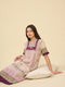 Cream & Plum Ethnic Print Cotton Nightdress with Pockets