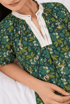 The Kaftan Company Nightdress Dark Green Botanical Print Linen Maxi Nightdress