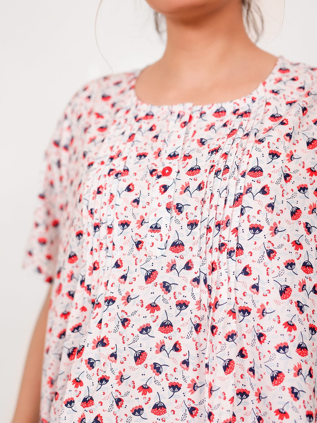 The Kaftan Company Nightdress Ditsy Floral Cotton Nightdress with Pintuck