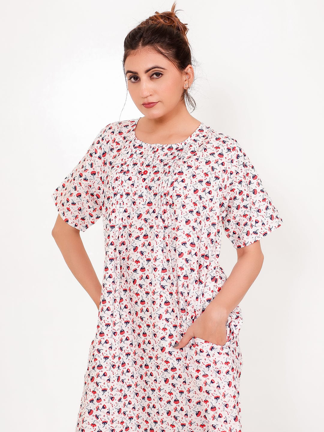 The Kaftan Company Nightdress Ditsy Floral Cotton Nightdress with Pintuck