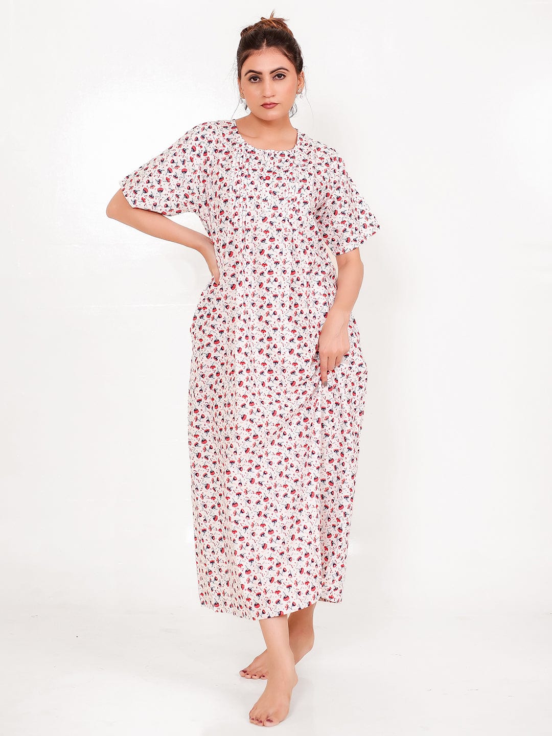 Ditsy Floral Cotton Nightdress with Pintuck S - Main Image