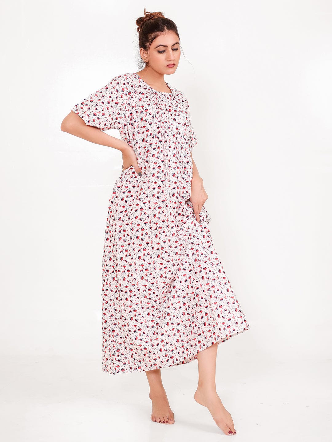 The Kaftan Company Nightdress Ditsy Floral Cotton Nightdress with Pintuck