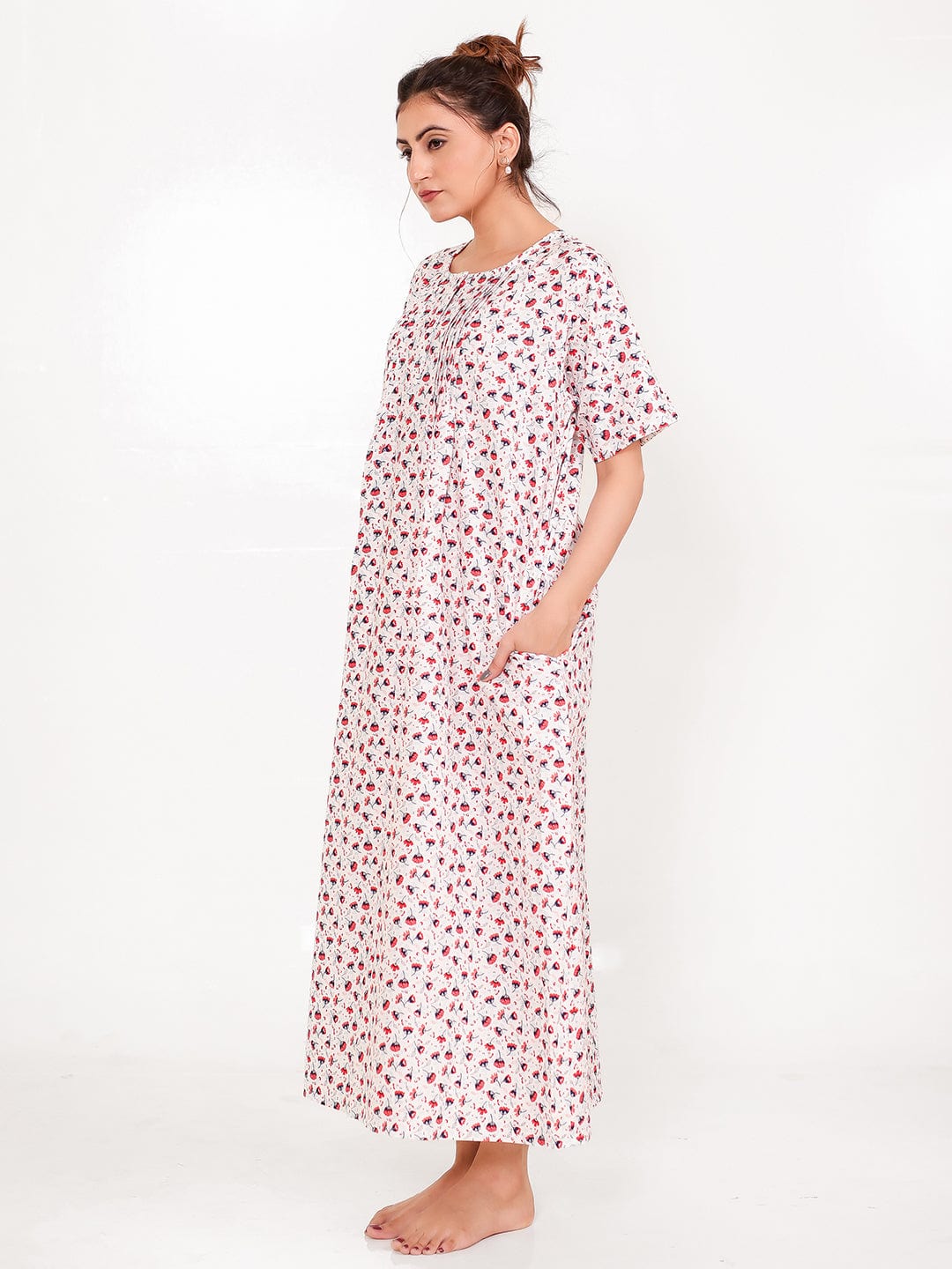 The Kaftan Company Nightdress Ditsy Floral Cotton Nightdress with Pintuck