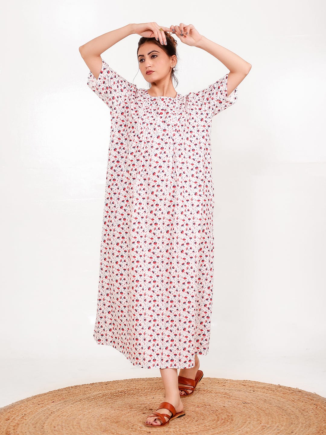 The Kaftan Company Nightdress Ditsy Floral Cotton Nightdress with Pintuck