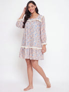 The Kaftan Company Nightdress Ditsy Floral Print Short Cotton Nightdress with Lace Trim