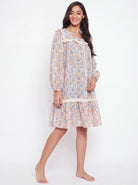 The Kaftan Company Nightdress Ditsy Floral Print Short Cotton Nightdress with Lace Trim