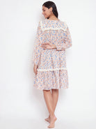 The Kaftan Company Nightdress Ditsy Floral Print Short Cotton Nightdress with Lace Trim