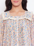 The Kaftan Company Nightdress Ditsy Floral Print Short Cotton Nightdress with Lace Trim