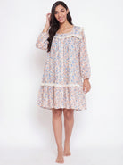 The Kaftan Company Nightdress Ditsy Floral Print Short Cotton Nightdress with Lace Trim