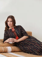 The Kaftan Company Nightdress Ethnic Stripe Print Maxi Nightdress