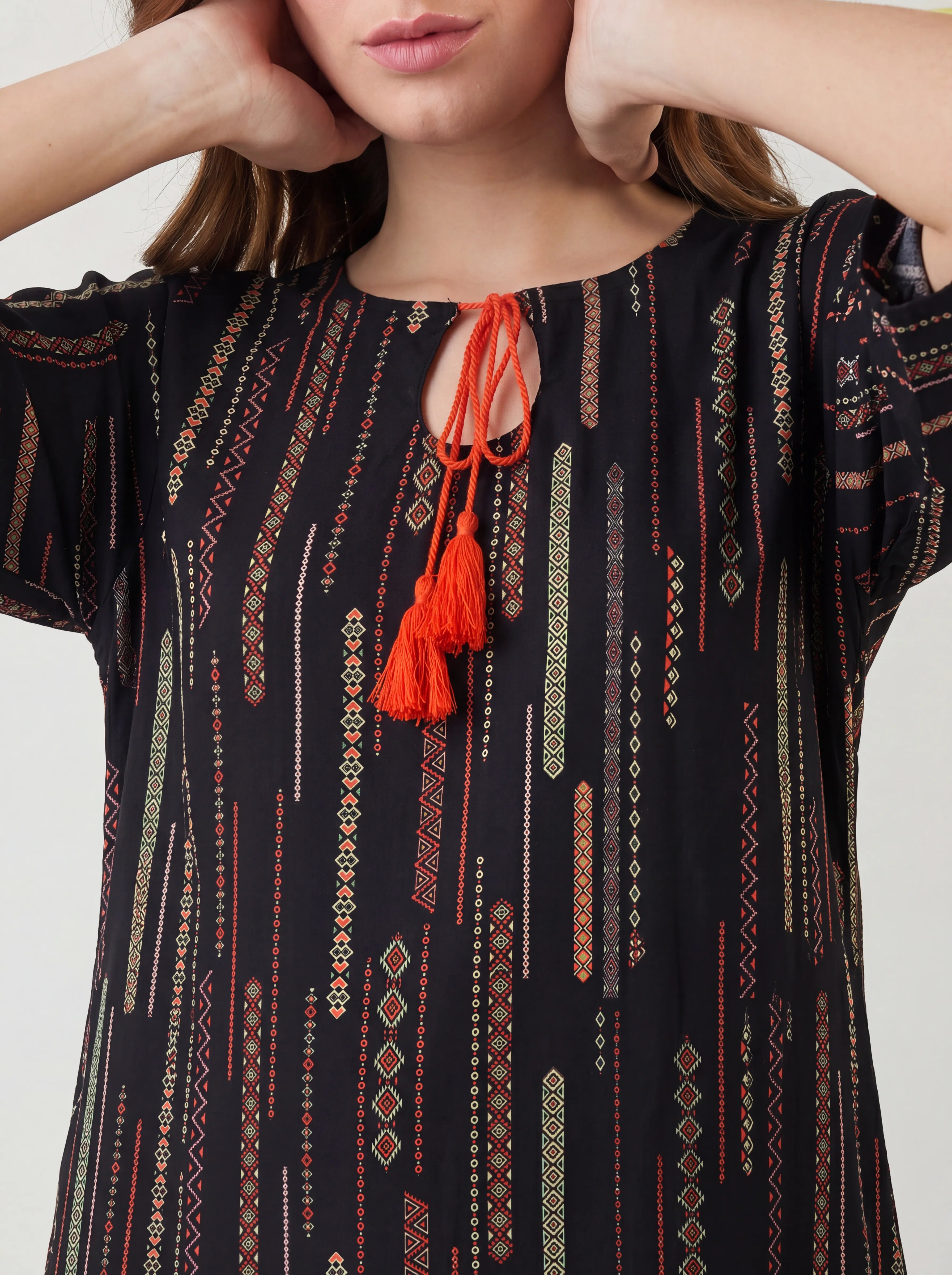 The Kaftan Company Nightdress Ethnic Stripe Print Maxi Nightdress