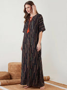 The Kaftan Company Nightdress Ethnic Stripe Print Maxi Nightdress