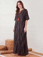 The Kaftan Company Nightdress Ethnic Stripe Print Maxi Nightdress