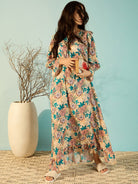 The Kaftan Company Nightdress Floral Mix Soft Modal Frilled Night Dress For Women