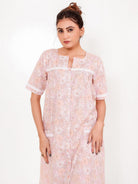 The Kaftan Company Nightdress Floral Peach Cotton Nightdress with Button Front