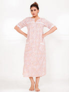 The Kaftan Company Nightdress Floral Peach Cotton Nightdress with Button Front
