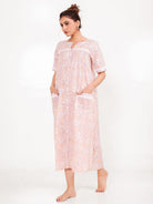 The Kaftan Company Nightdress Floral Peach Cotton Nightdress with Button Front