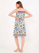 The Kaftan Company Nightdress Floral Print Cotton Negligee with Border Print