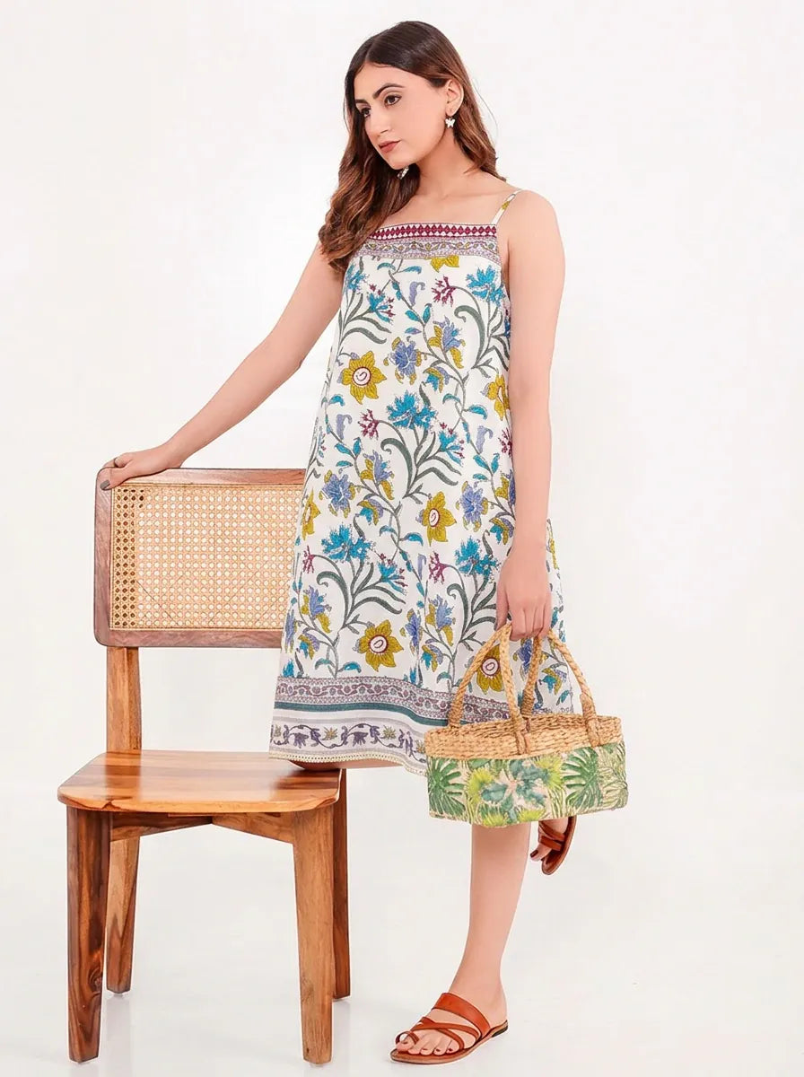 The Kaftan Company Nightdress Floral Print Cotton Negligee with Border Print