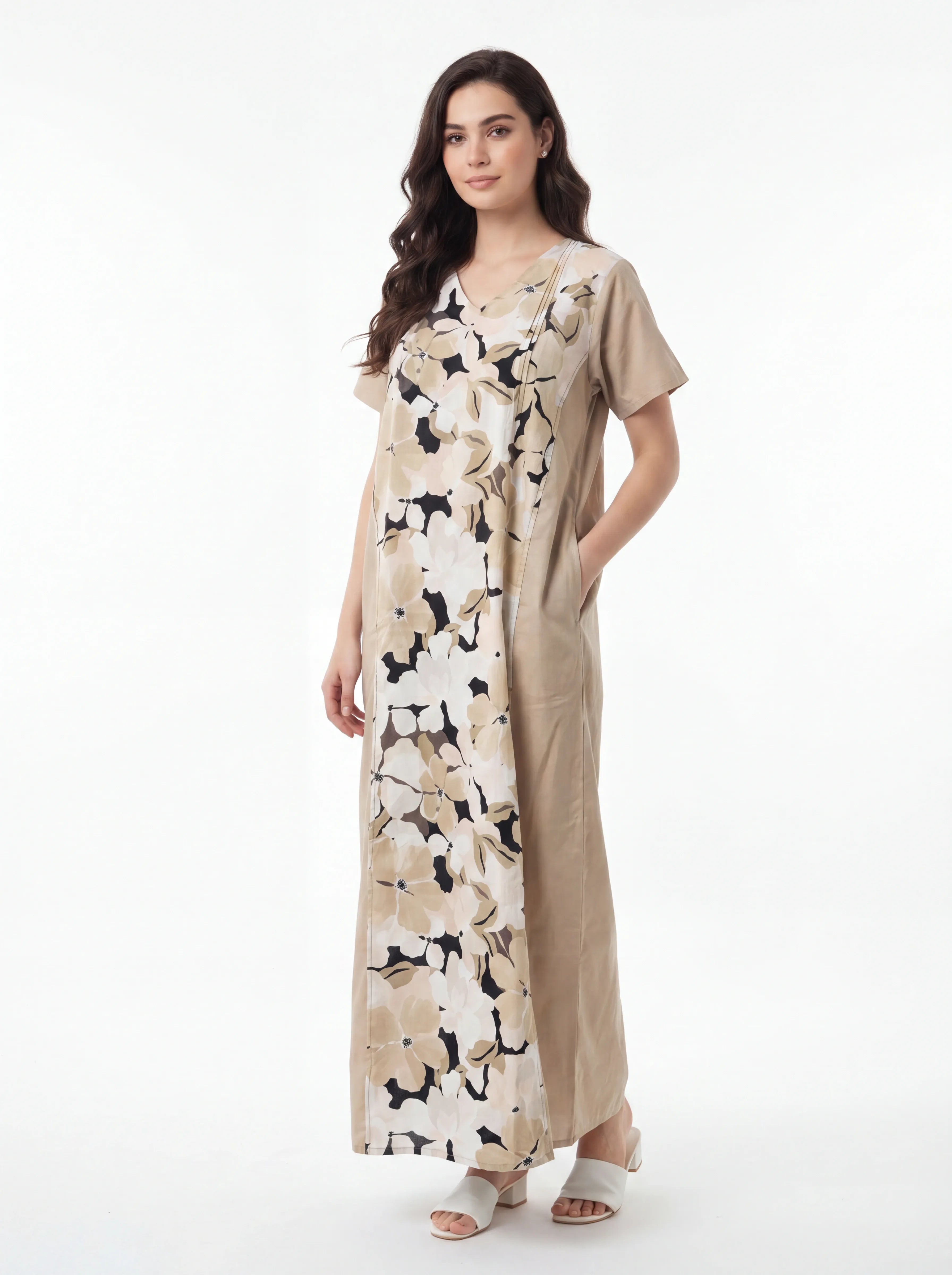 The Kaftan Company Nightdress Floral Print Linen Cotton Maxi Nightdress