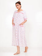 The Kaftan Company Nightdress Front-Open Pastel Floral Cotton Nightdress
