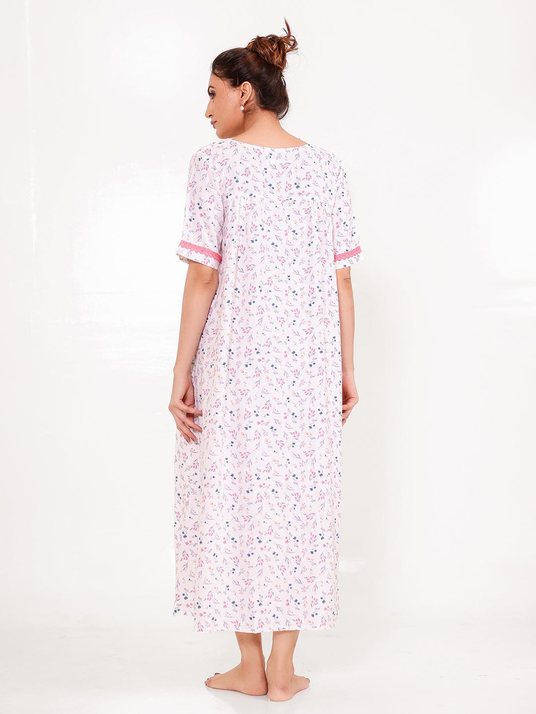 The Kaftan Company Nightdress Front-Open Pastel Floral Cotton Nightdress