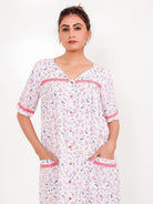 The Kaftan Company Nightdress Front-Open Pastel Floral Cotton Nightdress