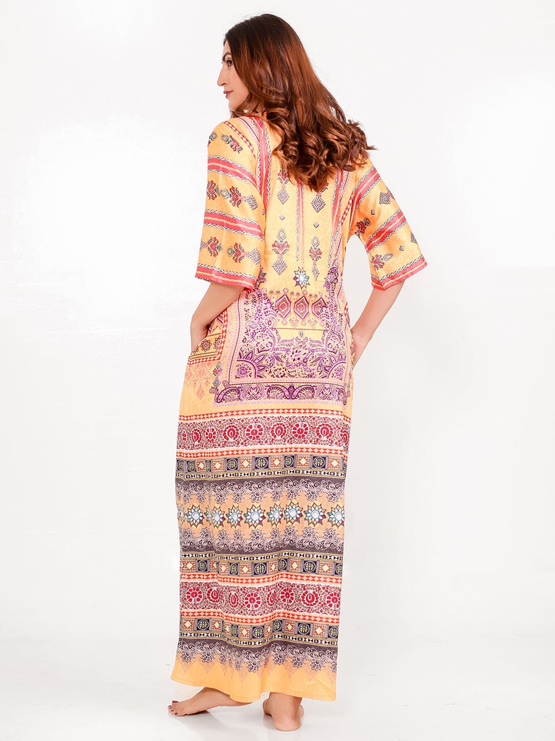 The Kaftan Company Nightdress Golden Motif Satin Printed Nightdress