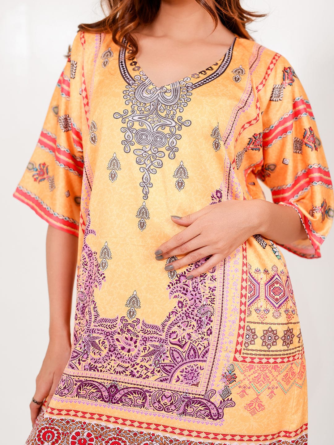The Kaftan Company Nightdress Golden Motif Satin Printed Nightdress