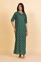 The Kaftan Company Nightdress Green Bird Print Cotton Nightdress