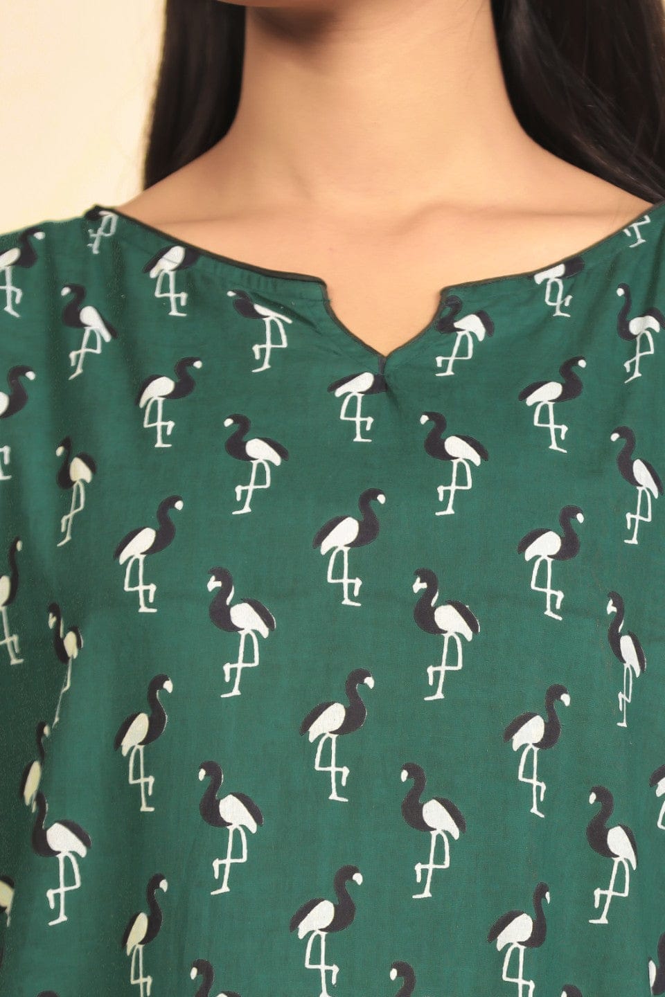 The Kaftan Company Nightdress Green Bird Print Cotton Nightdress