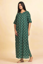 The Kaftan Company Nightdress Green Bird Print Cotton Nightdress