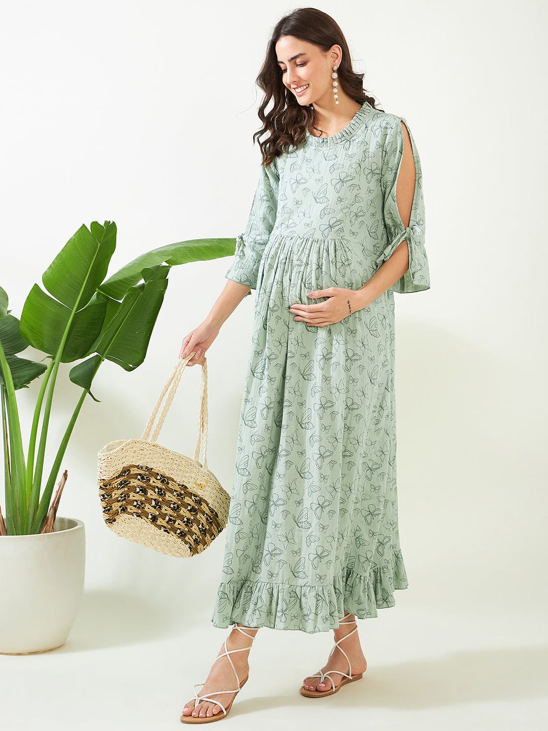 The Kaftan Company Nightdress Green Butterfly Maternity and Feeding Nightdress