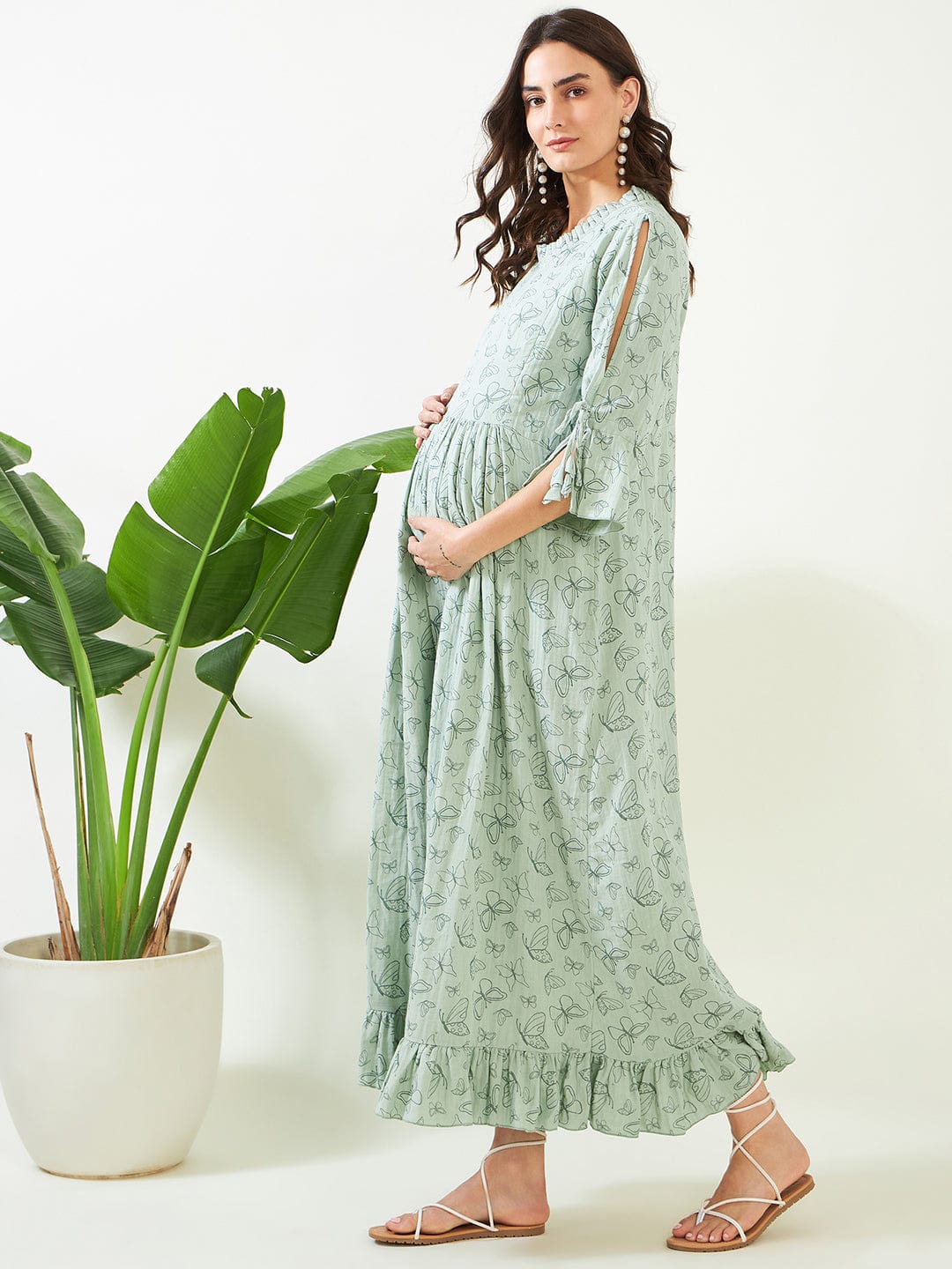 Buy Green Butterfly Print Maternity Feeding Dress For Women | The Kaftan Company 2XL Buy Green Butterfly Print Maternity Feeding Dress For Women | The Kaftan Company 2XL