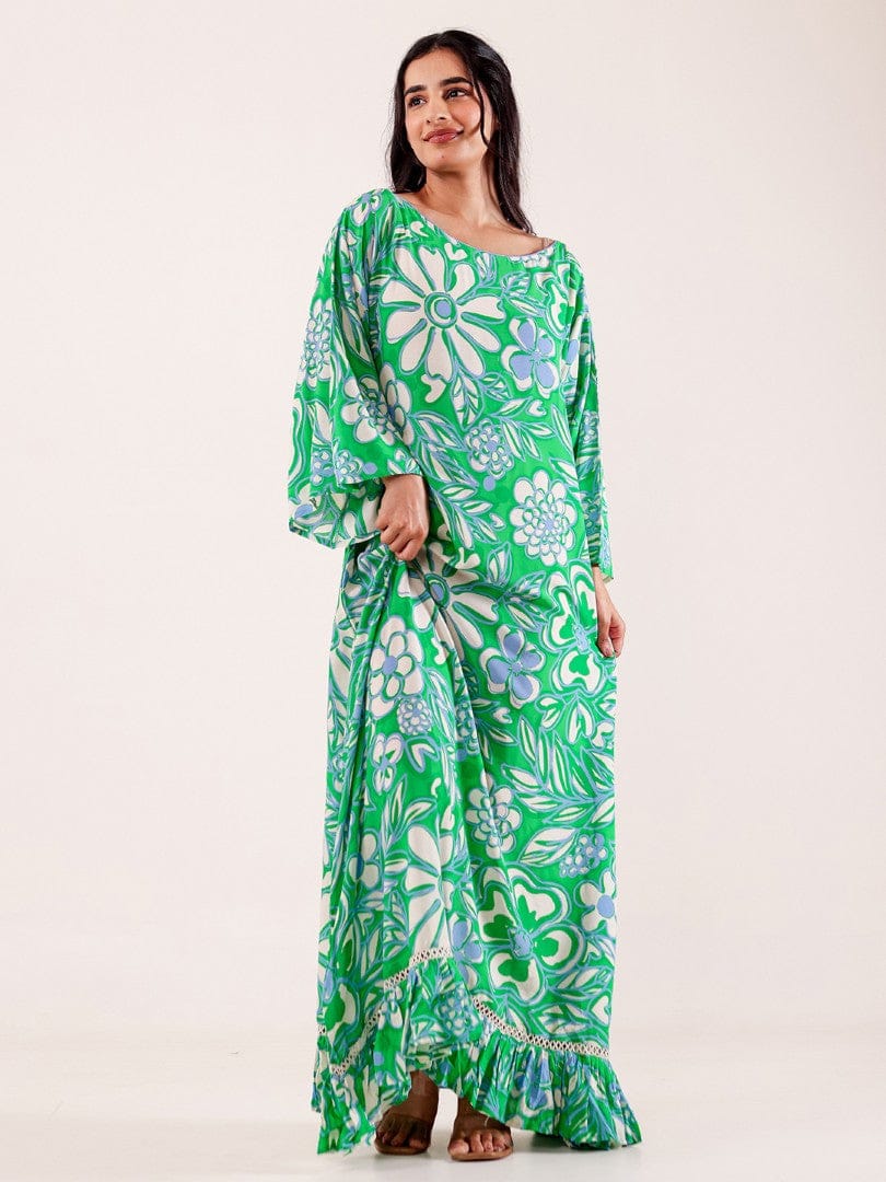 The Kaftan Company Nightdress Green Floral Printed Modal Nightdress