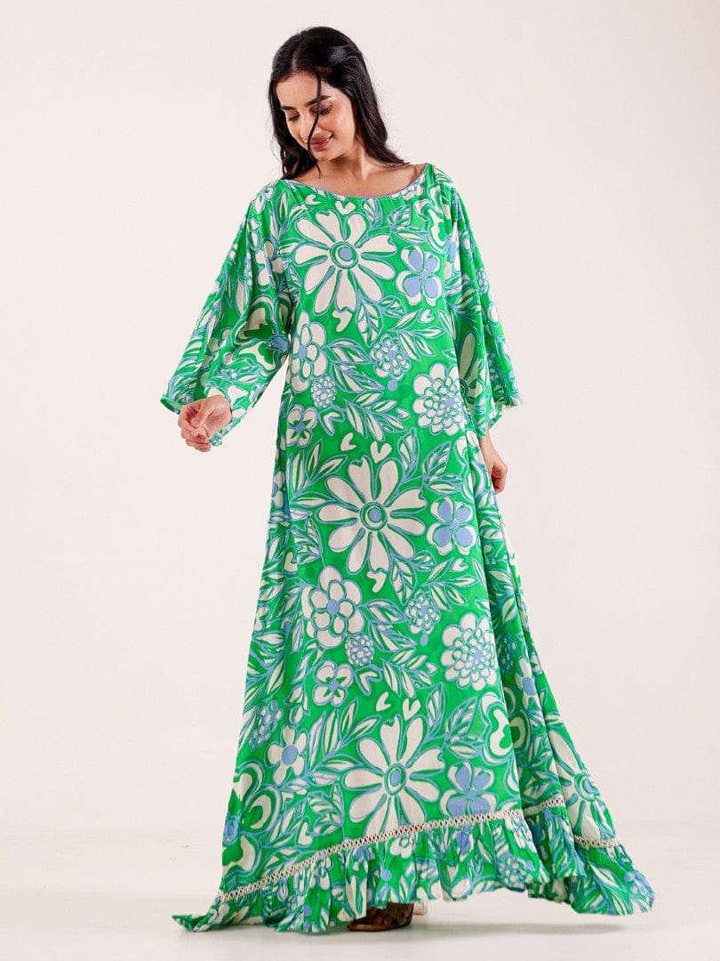 The Kaftan Company Nightdress Green Floral Printed Modal Nightdress