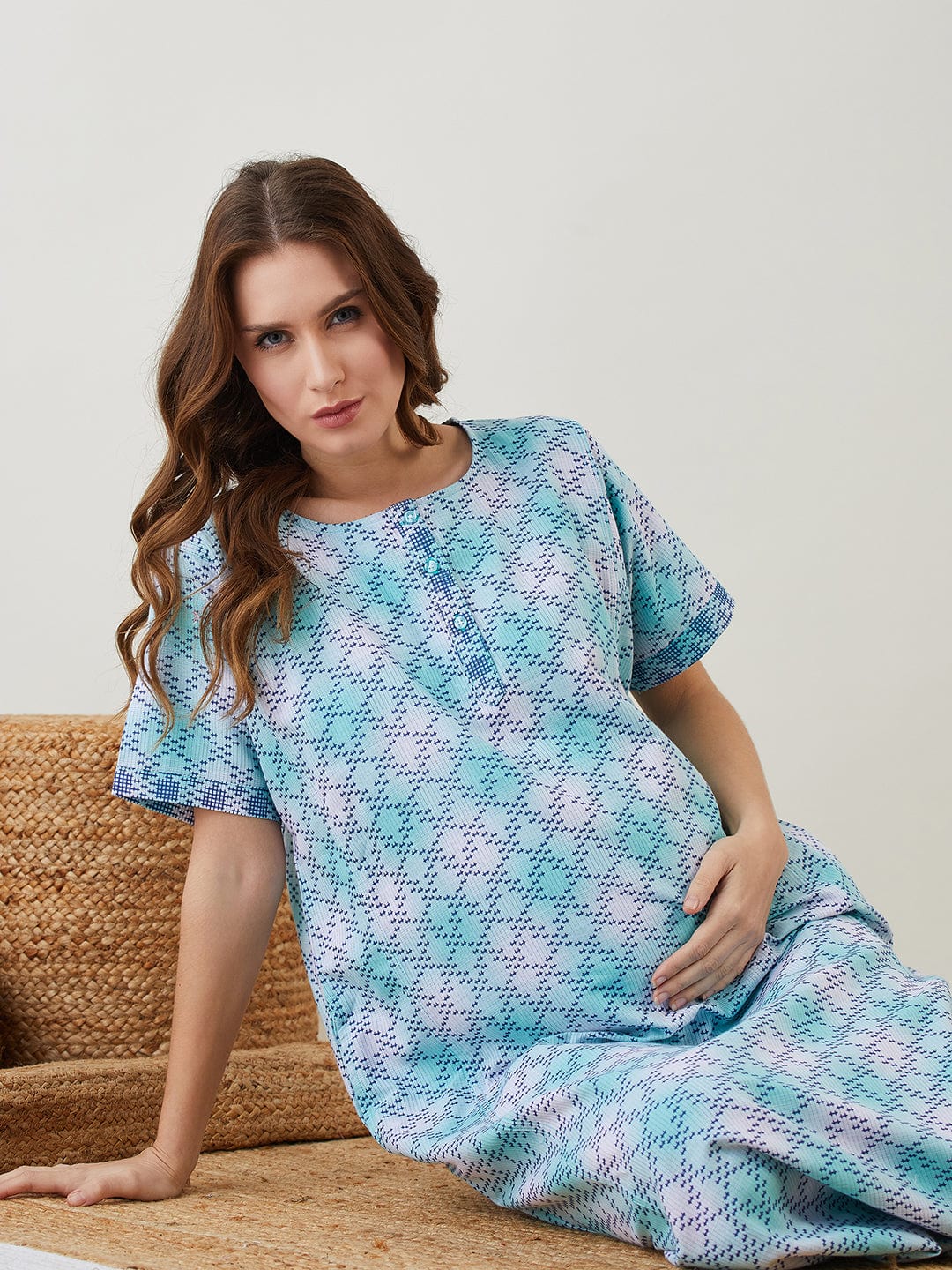 Green Tie Dye Textured Maternity Nightdress S