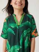 The Kaftan Company Nightdress Green Tropical Palm Print Cotton Maxi Nightdress with Pockets