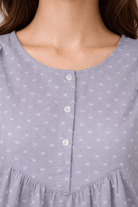 The Kaftan Company Nightdress Grey Dobby Cotton Short Nightdress with Ruffle Hem