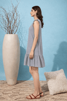 The Kaftan Company Nightdress Grey Dobby Cotton Short Nightdress with Ruffle Hem